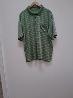 Golden Bear Performance Polo Shirt Mens Green And White Stripe Size XXL